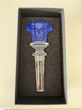Versace Rosenthal Frosted Medusa  Bottle stopper Cobalt Blue Austria Crystal